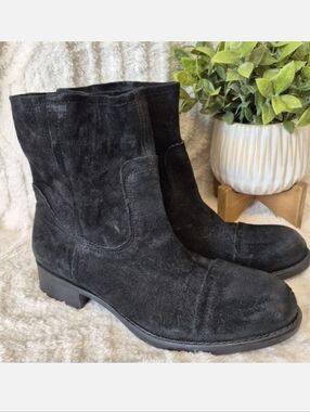 Franco Sarto Paula Combat Boots Black Distressed Leather Pull On Moto Size 9